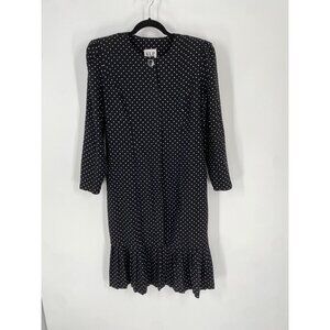VINTAGE V.L.P. PETITES DROP WAIST POLKA DOT MIDI BLACK LONG SLEEVE DRESS SIZE 12